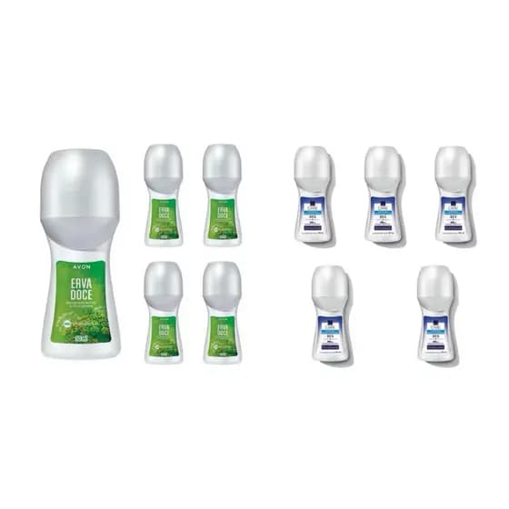 10 unidades Desodorante Antitranspirante Roll-on 5 Hidratação Suave 48ml e 5 Erva Doce 50ml- Avon