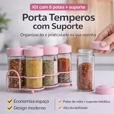Porta Temperos e Condimentos Cozinha com 6 Potes Rosa Gourmet Decoração Cozinha Rosa5