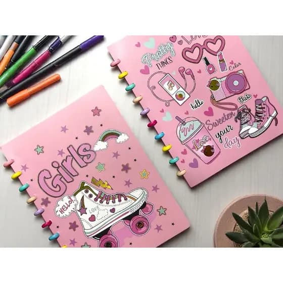 Caderno de Discos Grande A4 50 Folhas Reposicionáveis Capa Flexível Glitter Volta as Aulas