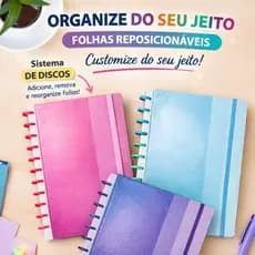 Caderno de Disco A4 Grande Capa Dura com Divisória Listrado G Pautado 11 Discos 80 Folhas Caderno Volta as Aulas