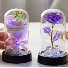 Rosa Encantada com LED Vidro Presente Dia das Mães Namorados Mulher Rosa Eterna Decorativa
