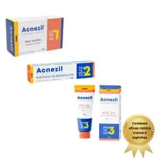Kit Completo Acnezil: Sabonete para Pele Oleosa + Peroxido de Benzoila + Protetor Solar SPF 30