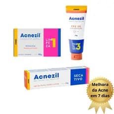 KIT Antiacne Acnezil: Sabonete+Protetor Solar + Gel Secativo