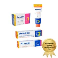 Kit Completo Acnezil: Sab em Barra + Gel Secativo+ Gel 5% + Protetor Solar
