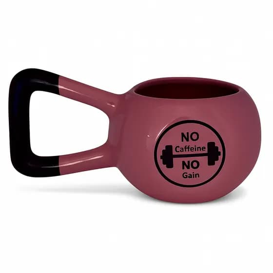Caneca 3D Kettlebell Peso Academia Halteres Rosa Cerâmica Brilhante Esmaltada Alto Relevo Exótica