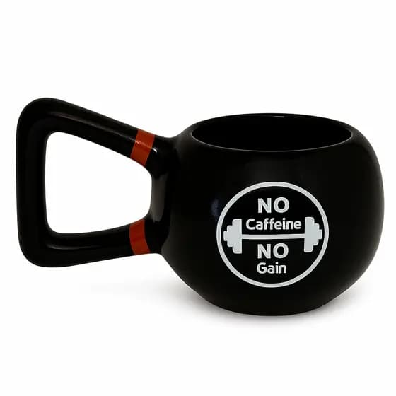 Caneca 3D Kettlebell Peso Academia Halteres Preto Cerâmica Brilhante Esmaltada Exótica Divertida