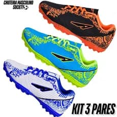 3 Pares Chuteira Adulto Gramado Sintetico Masculino Promoção Society Leve Macio Original