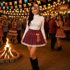Saia Xadrez 40 Cm com Chapéuzinho Infantil Festa Junina Juvenil Fantasia Caipira Quadrilha Sortidas Arraia