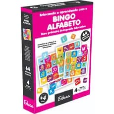 Jogo Educativo Bingo Alfabeto Madeira Pedagógico Didático Alfabetização Infantil