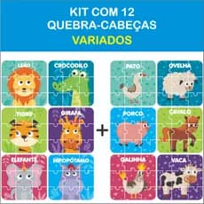 Kit 12 Jogos Quebra Cabeça Infantil em Madeira Mdf 9 peças cada (12 unidades)
