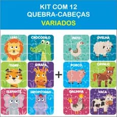 Kit 12 Quebra Cabeças Madeira 9 Peças Jogo Pedagógico Infantil Educativo Lúdico Montessori