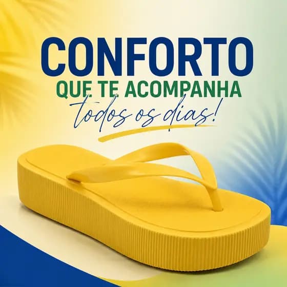 Chinelo Plataforma Feminino Sola Alta Bico Quadrado Bandeira Brasil Amarelo Verão Moda Praia