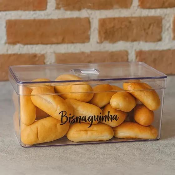 Porta Pão Bisnaguinha em Acrílico Transparente com Tampa Organizador
