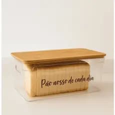 Porta Pão Hermético com Tampa de Bambu Acrílico Transparente