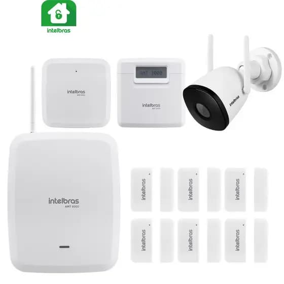 Kit Alarme Wi-Fi Intelbras AMT 8000 | 6 Sensores Abertura + Sirene + Teclado + Câmera Full HD