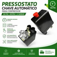 Pressostato Chave Automático Compressor 120psi Botão 4 Saída