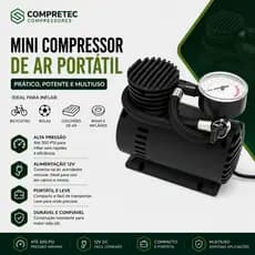 Mini Compressor De Ar Portátil 300 Psi 12V Bicicleta, Balão, Colchão de Ar