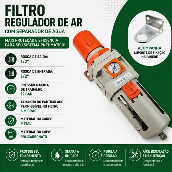 FILTRO REGULADOR DE AR NW4000 1/2" COM MANÔMETRO EMBUTIDO 12BAR