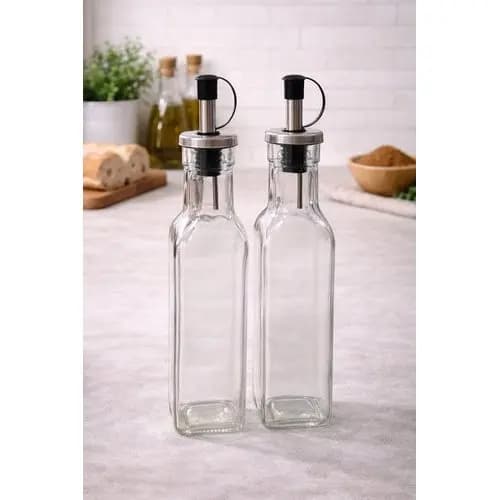 Kit 2 Unidades Porta Azeite Vinagre Vidro Quadrado 250ml Cozinha Gourmet
