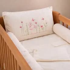 Kit Berço Menina Linho 8 Peças 100% Algodão Luxo Flores Borboletas Jardim
