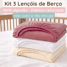Kit de Lençol Berço Americano com Elástico 100% Algodão Macio 3 Peças Bebê Menina Nacional
