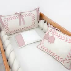 Kit Berço Americano Linho Menina 6 Peças 100% Algodão Luxo Enxoval Completo Rose