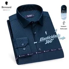 Camisa Social Masculina Slim Não Amassa e Elastano, Blusa Manga Longa Xadrez Malha Moda Premium