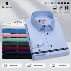 Camisa Social Masculina Manga Longa Não amassa Algodão Slim Estilosas BROSSARD Casual e Dia a Dia