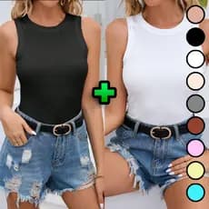 Kit 2 Blusas Feminina Regata Canelada Ribana Premium Social Americana Basica Promoção Combo