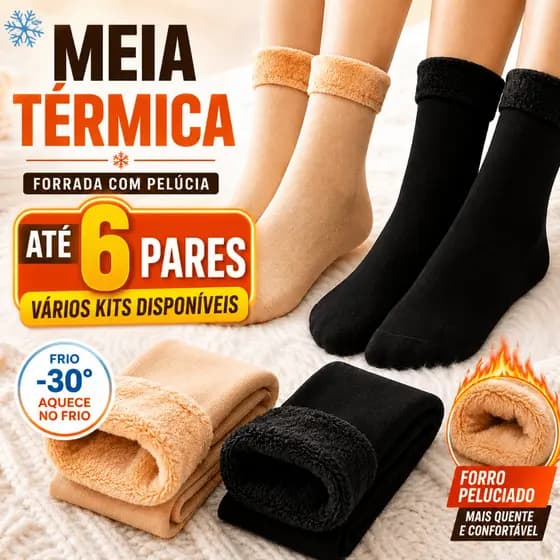 Kit Pares Meias Térmica De Inverno Muito Frio Forrada Grossa Pelúcia Interna de 2 a 6 Pares
