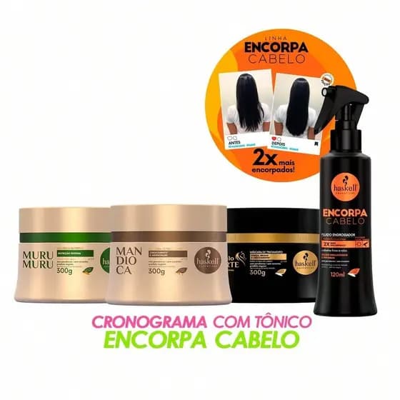 Kit Haskell Cronograma para Cabelos Ressecados e Secos 300g + Tônico Fluído Encorpa Cabelos Engrossa Fios
