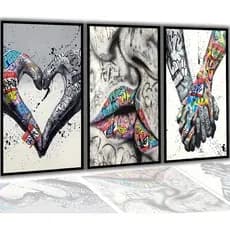 Kit 3 Quadros Decorativos Street Art Grafite Arte Abstrata Mosaico Sala Quarto Escritório