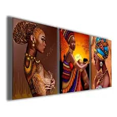 Kit 3 Quadros Decorativos Mulher Negra Africana África Arte Mosaico Sala Quarto Escritório