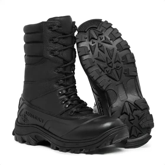 Bota Militar Coturno Masculino Tático Couro Legítimo Impermeável Resistente Cano Alto Trabalho