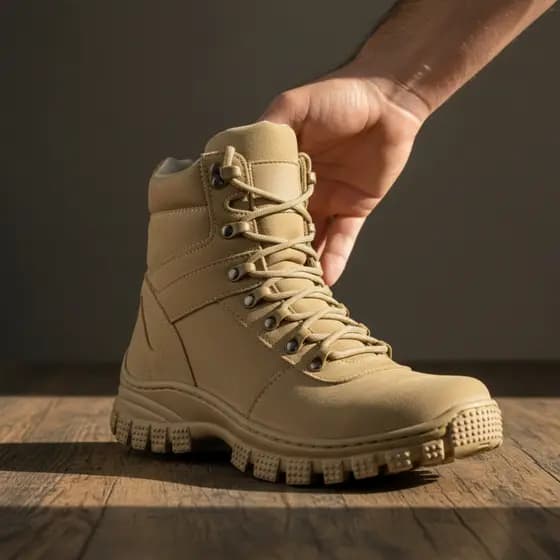Bota Coturno Militar Masculino Em Couro Legitimo Impermeável Areia Resistente Confortável
