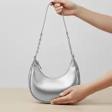 Bolsa de Ombro Feminina Oferta Promoção Baguete Estilosa Elegante Alça Corrente Couro Dourado Prata