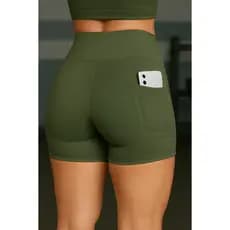 Short Para Academia Poliamia  Feminina Com Bolso Celular Cós Alto Shorts Fitness Para Fazer Sporte Bolso Lateral