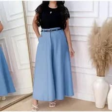Saia Longa Feminina Alfaiataria Moda Evangélica  Casual Básica Inverno Cintura Alta Acompanha o cinto promoção