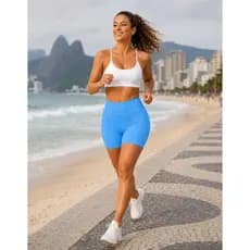 Short Academia Feminino Poliamida Zero Transparência Shorts shortinho Cintura Alta Com Bolso Lateral. na Promoçao