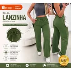 Calça  feminina pantalona de lanzinho  cintura alta com bolso pra inverno promoção
