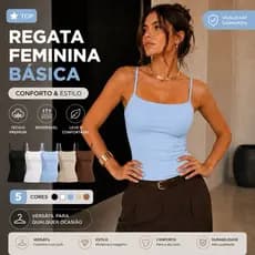 Blusa Feminina  Regata Alcinha Casual alça fina Confortável  Poliamida toque macio  Com Forro