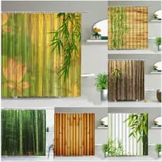 Cortina Verde Amarelo Bambu De Lótus Cortinas De Banho Flor Natural Cenário Tecido Fundo Decoração De Parede Gancho De