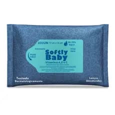 100Un Lenço Umedecido Baby Softly Vitaminas A, E, C, Aloe Vera e Camomila