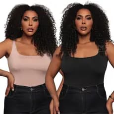Kit 2 Body Feminino Plus Size Suplex Quadrado Regata Básica