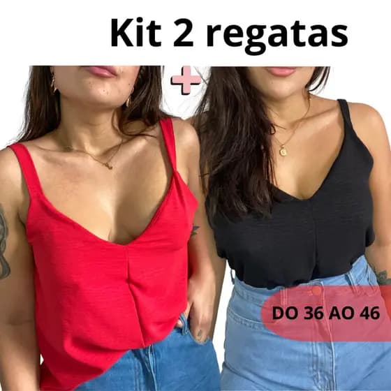 Kit 2 Blusas Feminina Regata Alça Fina Duna Tendência