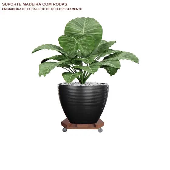 Suporte Para Vaso Com Rodas Cristal  Em Madeira