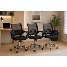 3 Cadeiras - Cadeira De Escritório Begônia Ergonômica Tela Mesh Giratória Regulável Preta Home Office Com Braço
