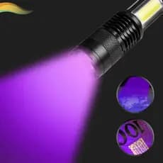 Lanterna Manual Recarregavel Luz UV Lilas  Led Cob  Ajustavel Bateria Duravel Camping