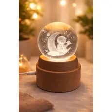 Luminária De Mesa Bola Cristal Giratória 3D Abajur Led Presente Decorativo Rotação