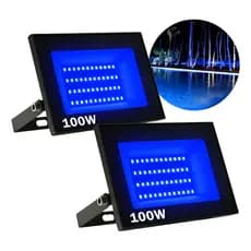 KIT 1 a 2 Refletor Led Holofote Cor Azul 100w Decoração Piscina Deck Jardim Preto Bivolt